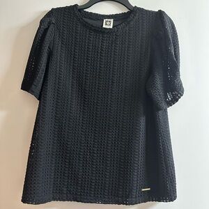 Anne Klein Black Textured SS Top